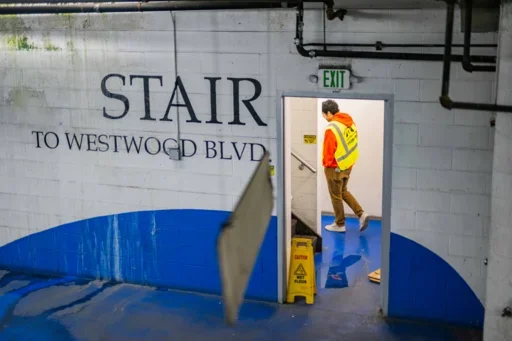 Alumnus Kia Khazani descends a stairwell